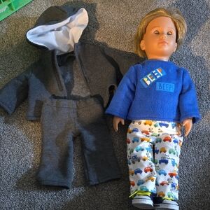 Blue 'Beep' Doll Outfit Set with Gray Hoodie & Pants